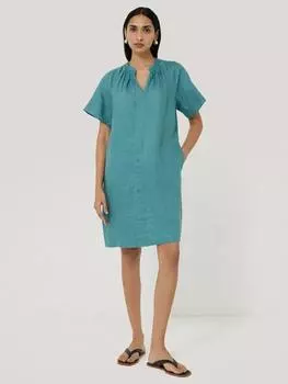 Платье-футболка из чистого льна с запахом Jigsaw, синий