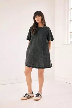 Платье футболка из денима с короткими рукавами из 100% хлопка Next, черный