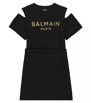 Платье-футболка из хлопкового джерси Balmain, черный