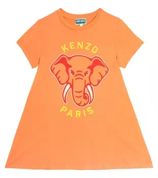 Платье-футболка из хлопкового джерси с принтом Kenzo Kids, красный