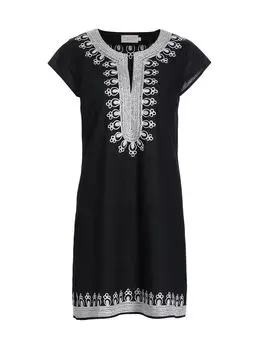 Платье-футболка из хлопковой вуали с вышивкой Calypso St. Barth, черный