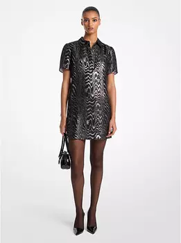 Платье-футболка из металлизированного муарового шелка Michael Kors, черный