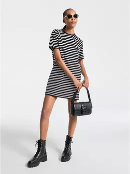 Платье-Футболка из полосатого хлопка Michael Kors, черный