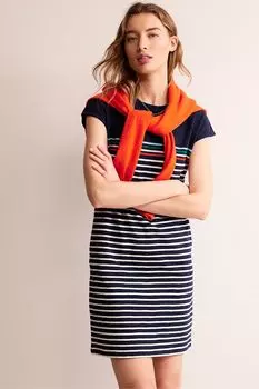 Платье-Футболка Leah из полосатого трикотажа Boden, синий