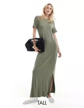 Платье-футболка макси цвета хаки Pieces Tall
