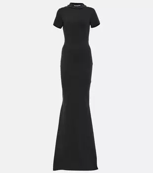 Платье-футболка макси из смесового хлопка BALENCIAGA, черный