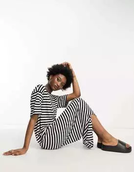 Платье-футболка макси Noisy May в черно-белую полоску