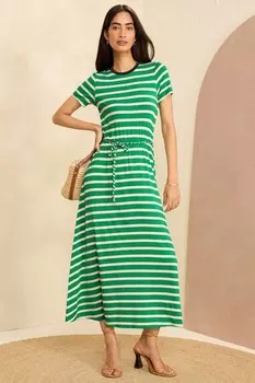 Платье-Футболка миди из трикотажа с поясом Love & Roses, зеленый