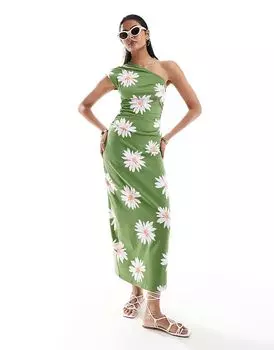 Платье-футболка миди на одно плечо с цветочным принтом ASOS DESIGN