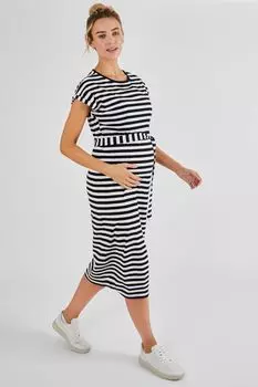 Платье-Футболка миди в полоску для беременных и кормящих женщин Jojo Maman Bb, черный
