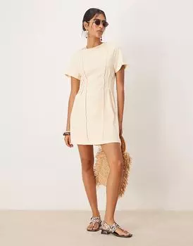 Платье-футболка мини ASOS DESIGN цвета пахты с завязками