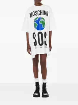 Платье-футболка мини с принтом Moschino, белый