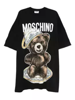 Платье-футболка мини с принтом Teddy Bear Moschino, черный