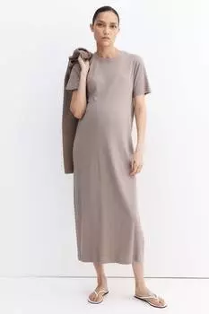Платье-Футболка Mom в рубчик H&M, бежевый