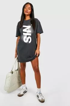Платье-футболка на шнуровке на спине sin slogan Boohoo, черный