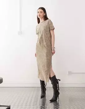 Платье-футболка Noisy May Midaxi с разрезом в цвете «стираный шалфей»