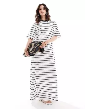 Платье-футболка оверсайз ASOS DESIGN и юбка до середины икры в черно-белую полоску