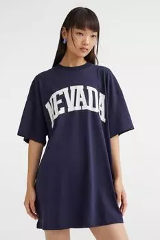 Платье-футболка оверсайз H&amp;M, темно-синий/невада