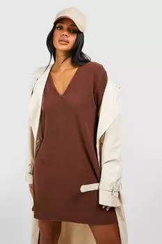 Платье-футболка оверсайз из мягкой рубчатой ткани boohoo, коричневый