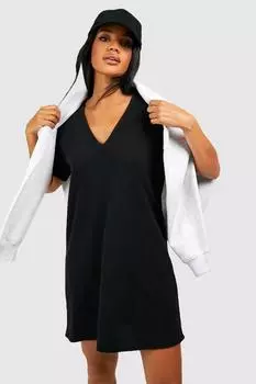Платье-футболка оверсайз из мягкой рубчатой ткани boohoo, черный