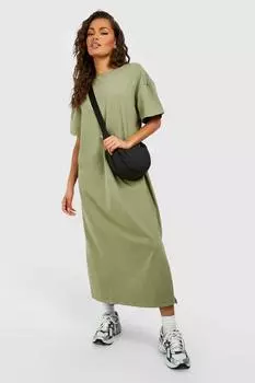 Платье-футболка оверсайз midaxi Boohoo, хаки