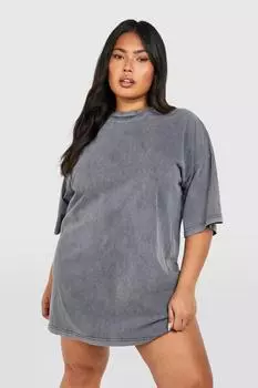 Платье-футболка оверсайз Plus Acid Wash boohoo, серый