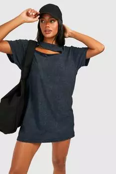 Платье-футболка оверсайз с вырезами кислоты Boohoo, черный