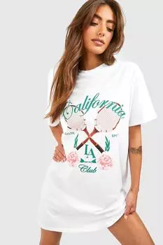 Платье-футболка оверсайз tennis sports club Boohoo, белый