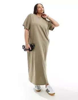 Платье-футболка премиум-класса с карманами цвета хаки ASOS EDITION Curve
