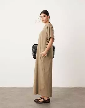 Платье-футболка премиум-класса с карманами цвета хаки ASOS EDITION