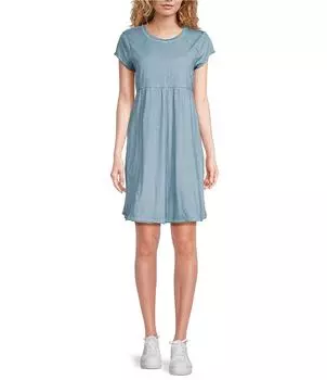 Платье-футболка Reba с круглым вырезом и короткими рукавами, синий