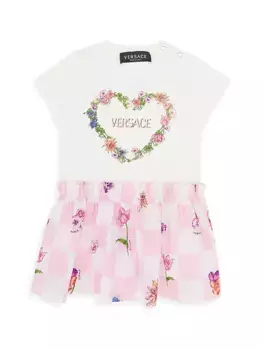 Платье-футболка с цветочным логотипом для маленьких девочек Versace, белый