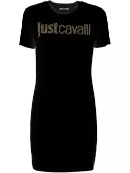 Платье-футболка с декорированным логотипом Just Cavalli, черный