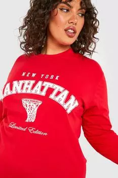 платье-футболка с графическим манхэттеном Boohoo, красный