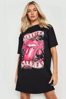 Платье-футболка с графикой rolling stones license Boohoo, черный