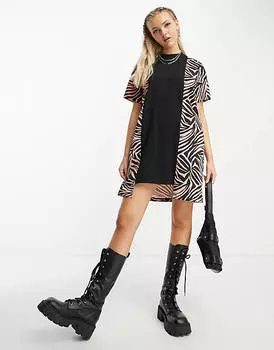 Платье-футболка с контрастными вставками и тигровым принтом ASOS MADE IN KENYA