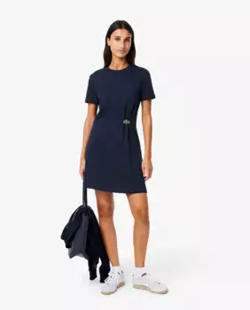 Платье-футболка с короткими рукавами и драпировкой Lacoste, тёмно-синий