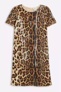 Платье футболка с леопардовым принтом для девочек River Island, коричневый