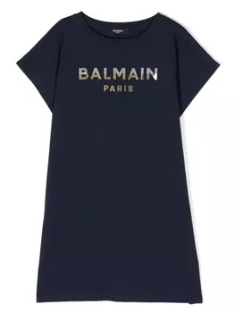 Платье-футболка с логотипом Balmain Kids, синий