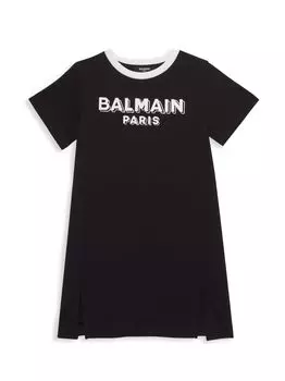 Платье-футболка с логотипом для маленьких девочек и девочек Balmain, черный