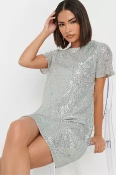 Платье футболка с пайетками Pixiegirl Petite, серебряный