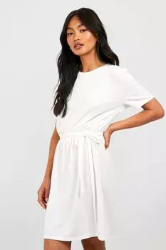 Платье-футболка с поясом Boohoo, белый