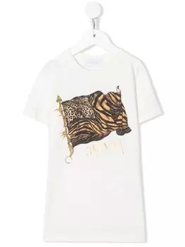 Платье-футболка с принтом Roberto Cavalli Junior, белый