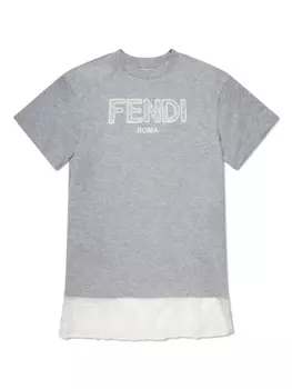 Платье-футболка с вышитым логотипом Fendi Kids, серый