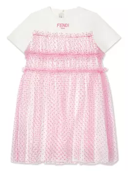 Платье-футболка с вышитым логотипом Fendi Kids, розовый