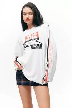 Платье-Футболка свободного кроя с длинными рукавами и принтом Monki, белый