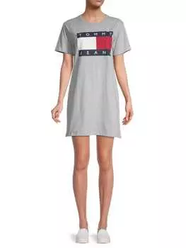 Платье-футболка Tommy Jeans с графическим логотипом, серый