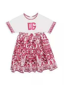 Платье-футболка Tris Maioliche с логотипом Little Girl's & Girl's Dolce&Gabbana, розовый