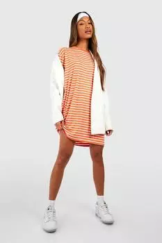 Платье-футболка в полоску оверсайз Boohoo, оранжевый