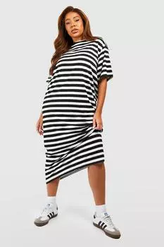 Платье-футболка в полоску плюс boohoo, черный